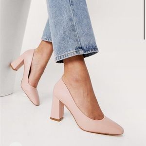 Nasty Gal Nude Tan Block Faux Leather Heels